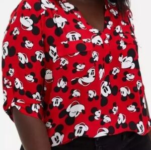 Disney Red and Black Mickey Mouse Women's Top